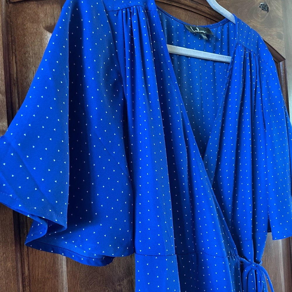 Farah Royal Blue Print Midi Wrap Dress